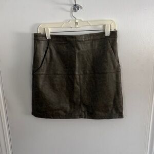 Classic Olive Faux Leather Skirt